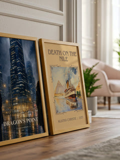 Dragon's Point watercolour print framed by window – literary home decor