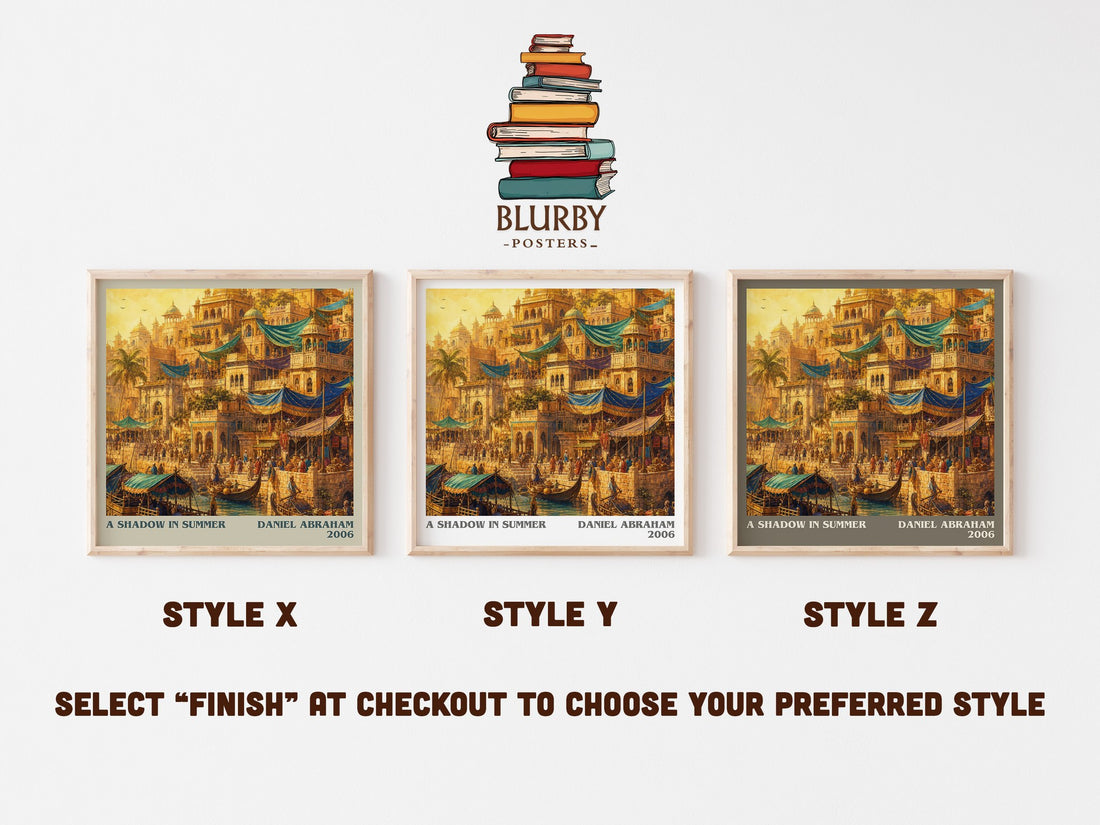 A Shadow in Summer literary print in frame leaning in hallway – fantasy wall art (mockup)