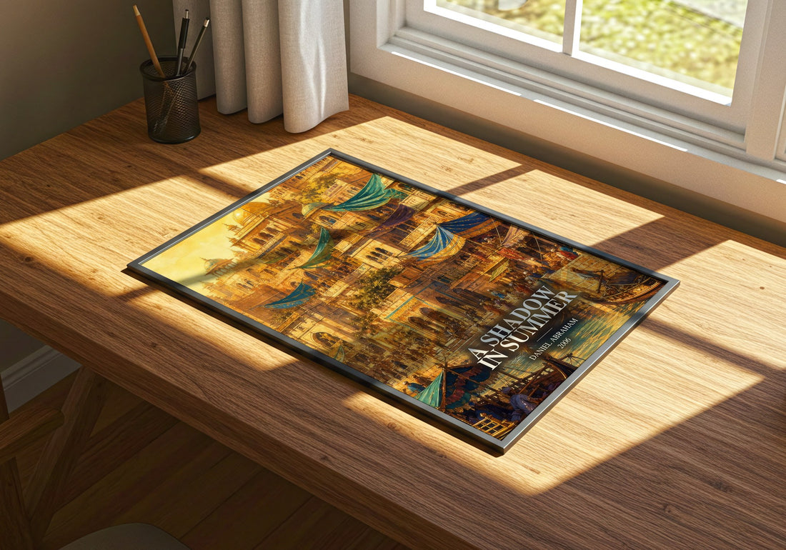 A Shadow in Summer watercolour book poster framed on wall – fantasy wall art