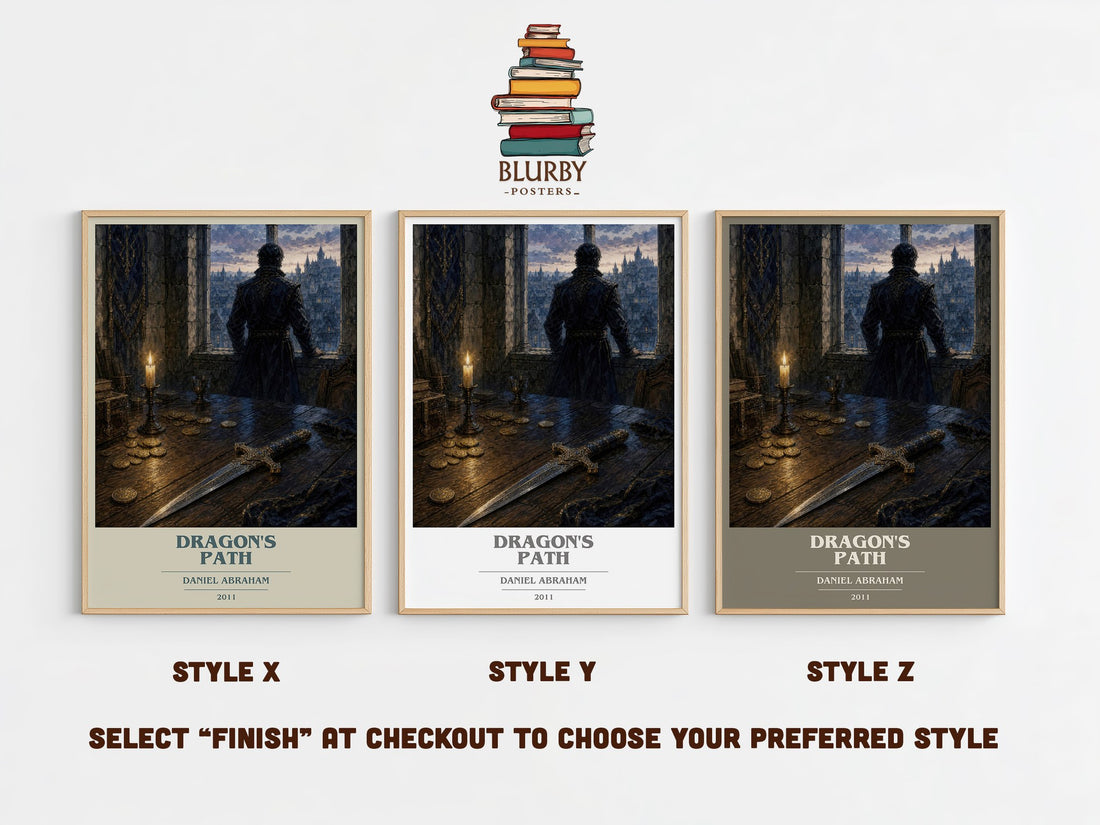 Dragon's Path book cover print in frame leaning in hallway – fantasy wall art (mockup)
