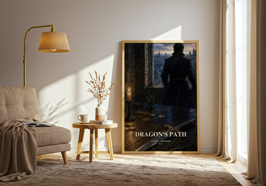 Dragon's Path watercolour print in frame leaning in hallway – fantasy wall art