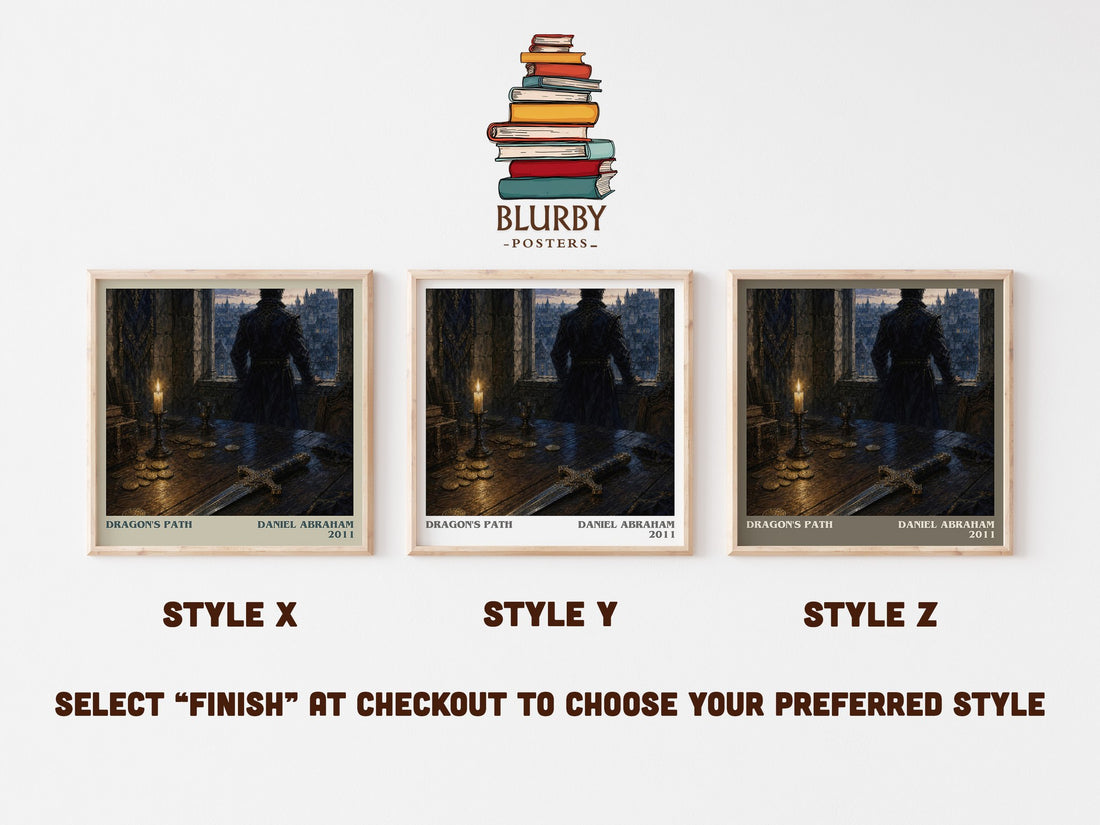 Dragon's Path literary print in frame leaning in hallway – fantasy wall art (mockup)