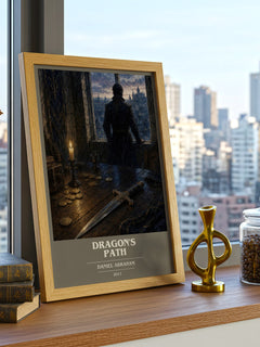 Dragon's Path book cover print framed by window – literary home decor