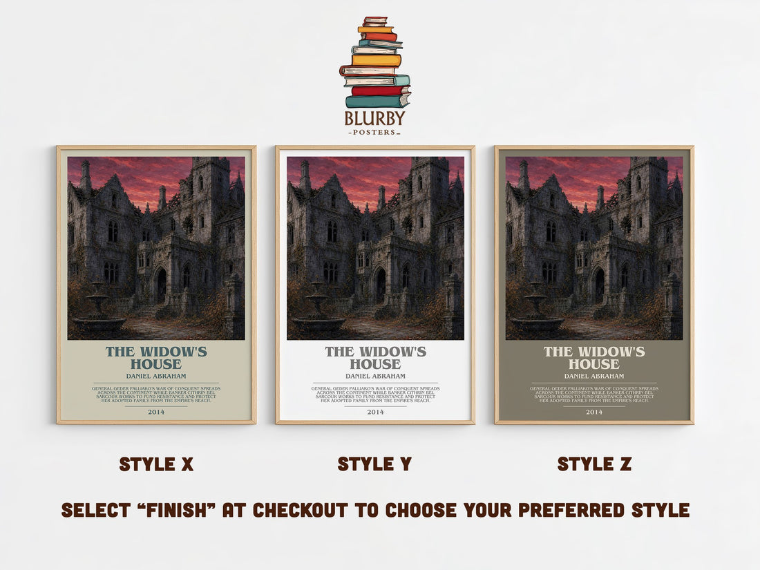 The widow's house bookish print in frame leaning in hallway – horror wall art (mockup)