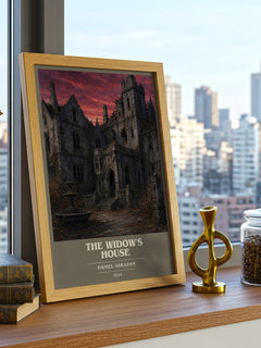 The widow's house book cover print framed by window – literary home decor
