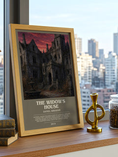 The widow's house bookish print framed by window – literary home decor