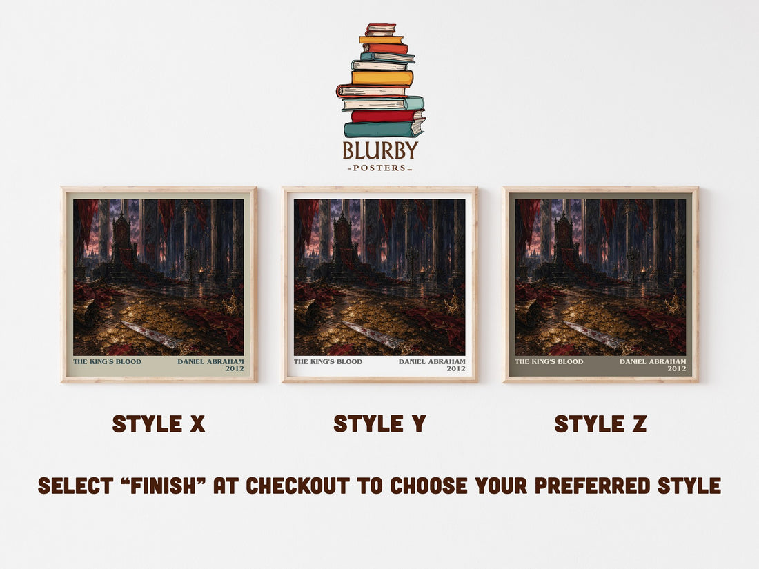 The king's blood literary print in frame leaning in hallway – fantasy wall art (mockup)
