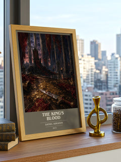 The king's blood book cover print framed by window – literary home decor