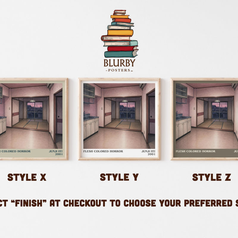 Flesh Colored Horror literary print in frame leaning in hallway – horror wall art