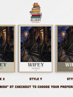 Wifey book cover print in frame leaning in hallway – contemporary fiction wall art