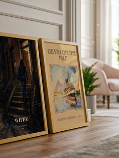 Wifey watercolour print framed by window – literary home decor