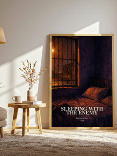 Sleeping with the enemy watercolour print in frame leaning in hallway – crime wall art