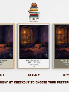 Sleeping with the enemy book cover print in frame leaning in hallway – crime wall art