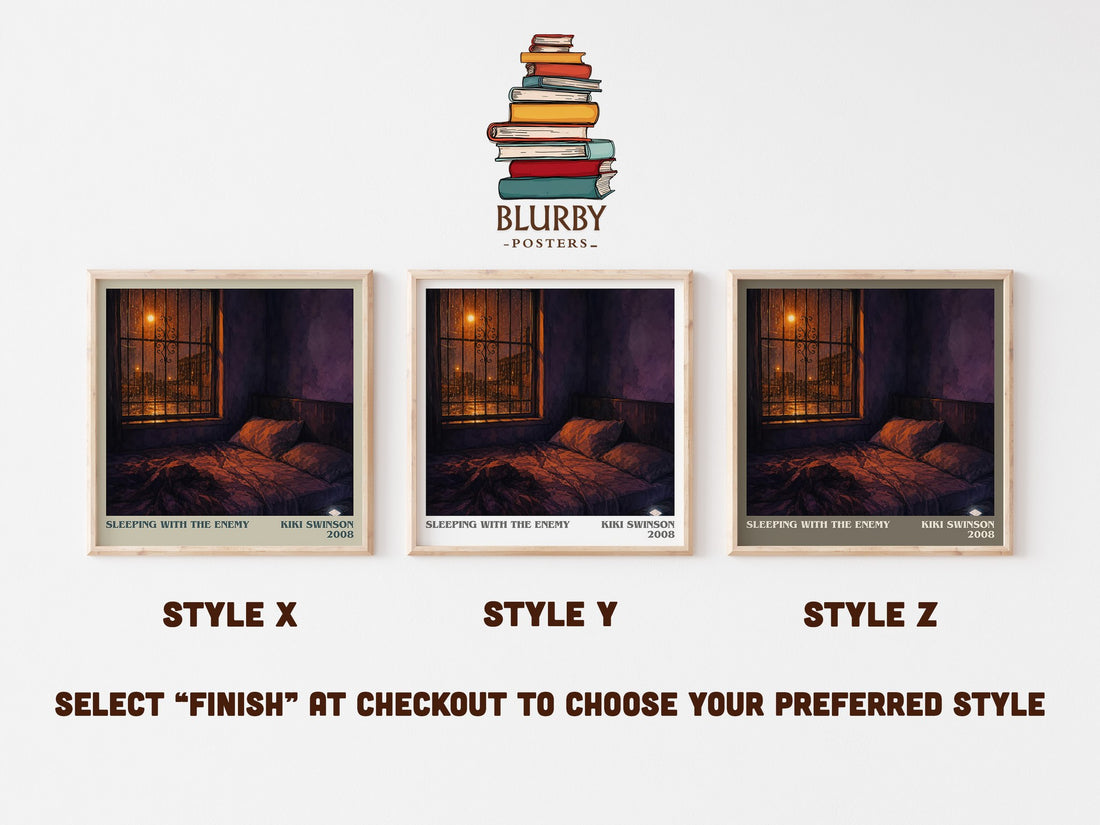 Sleeping with the enemy literary print in frame leaning in hallway – crime wall art (mockup)