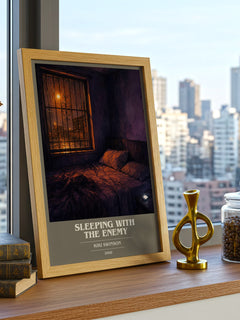 Sleeping with the enemy book cover print framed by window – literary home decor