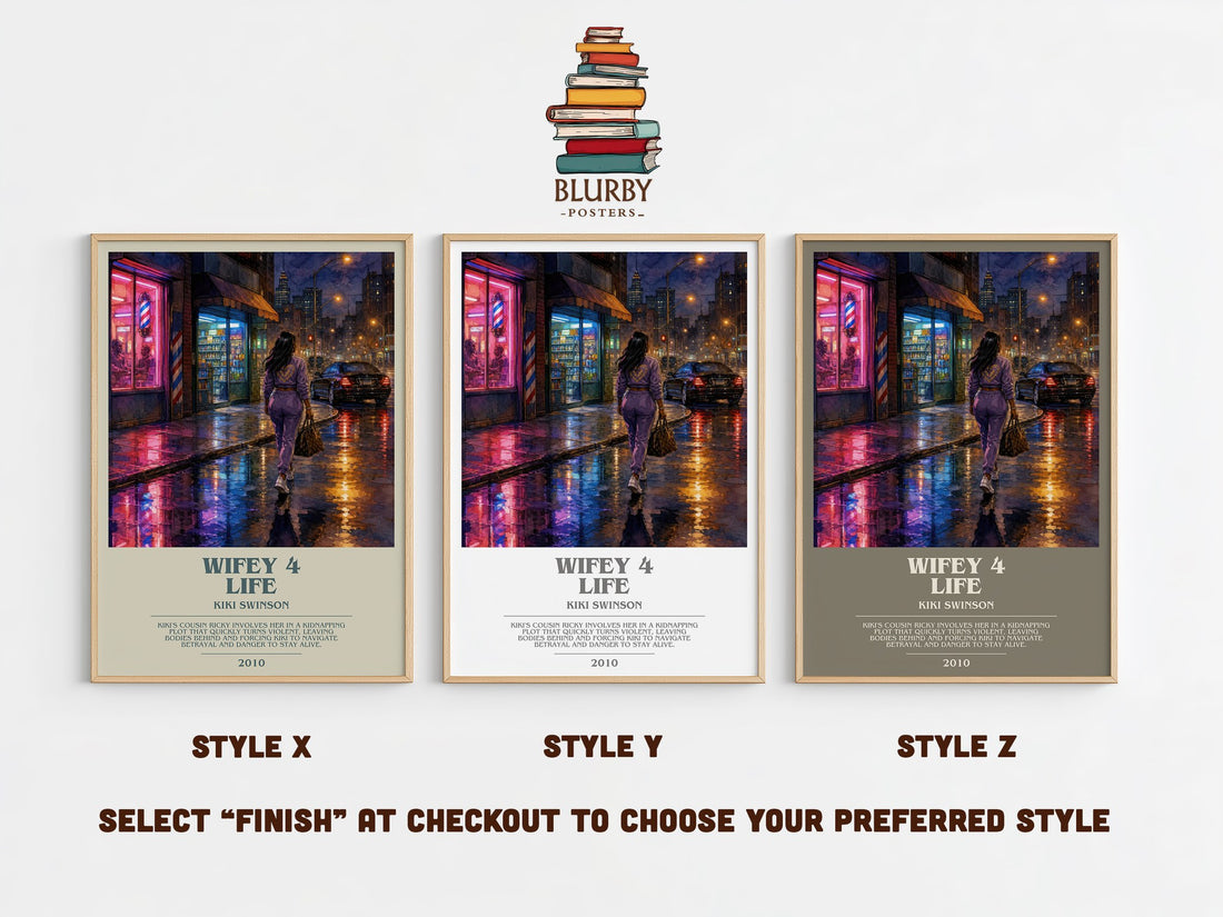Wifey 4 life bookish print in frame leaning in hallway – contemporary fiction wall art (mockup)