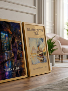 Wifey 4 life watercolour print framed by window – literary home decor