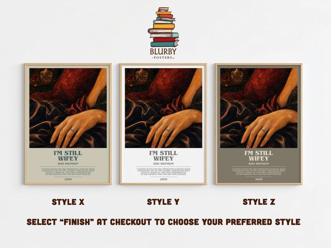 I'm Still Wifey bookish print in frame leaning in hallway – thriller wall art (mockup)