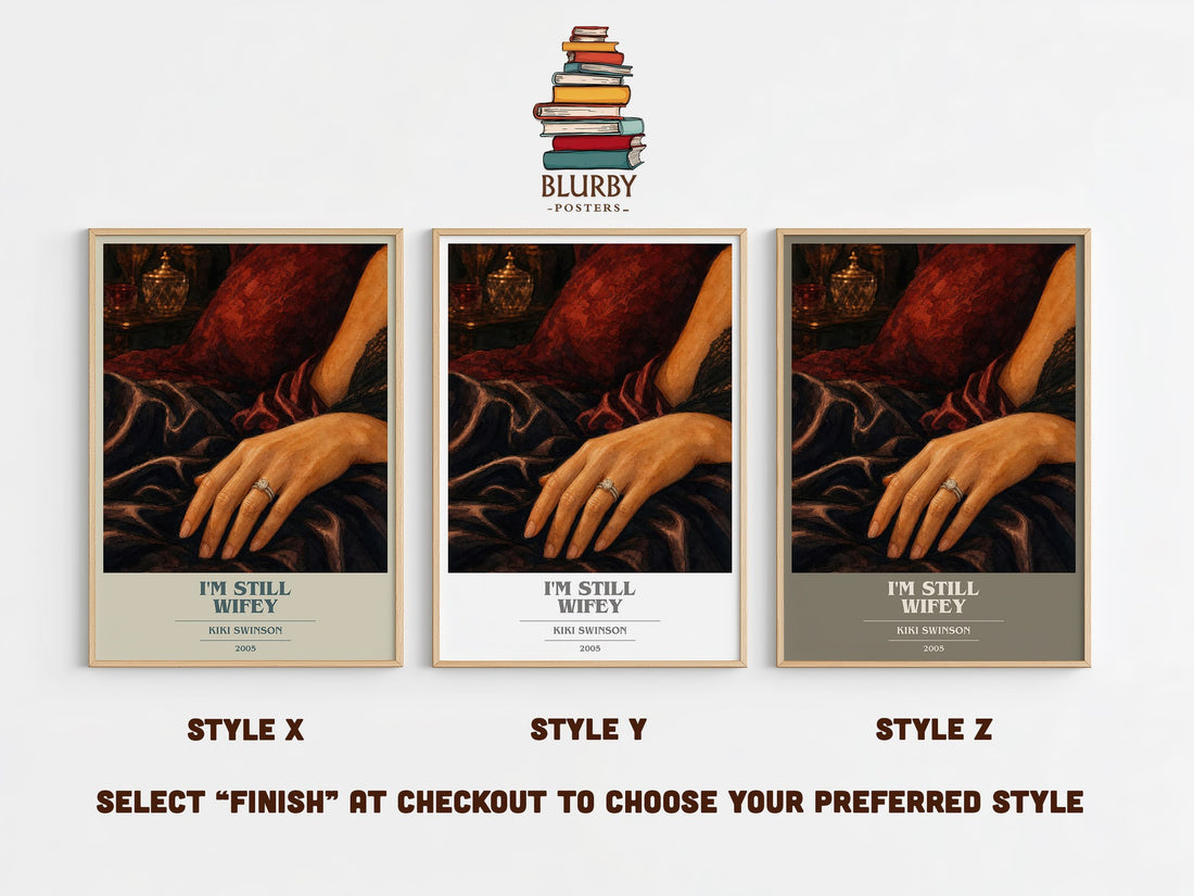 I'm Still Wifey book cover print in frame leaning in hallway – thriller wall art (mockup)