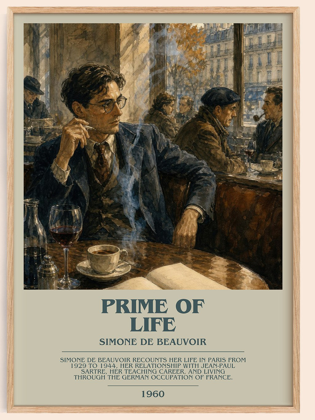 Prime of Life bookish book poster by Simone de Beauvoir – framed literary art print