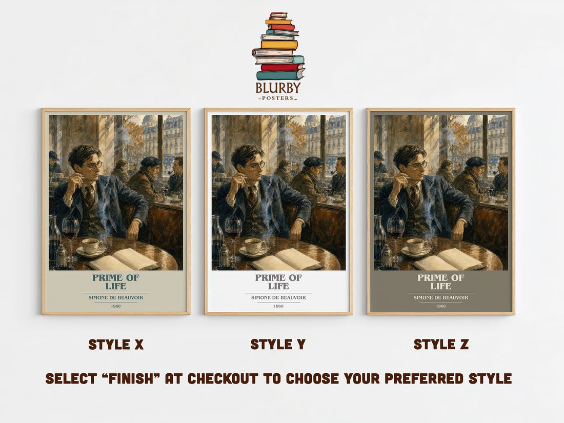 Prime of Life book cover print in frame leaning in hallway – memoir wall art (mockup)