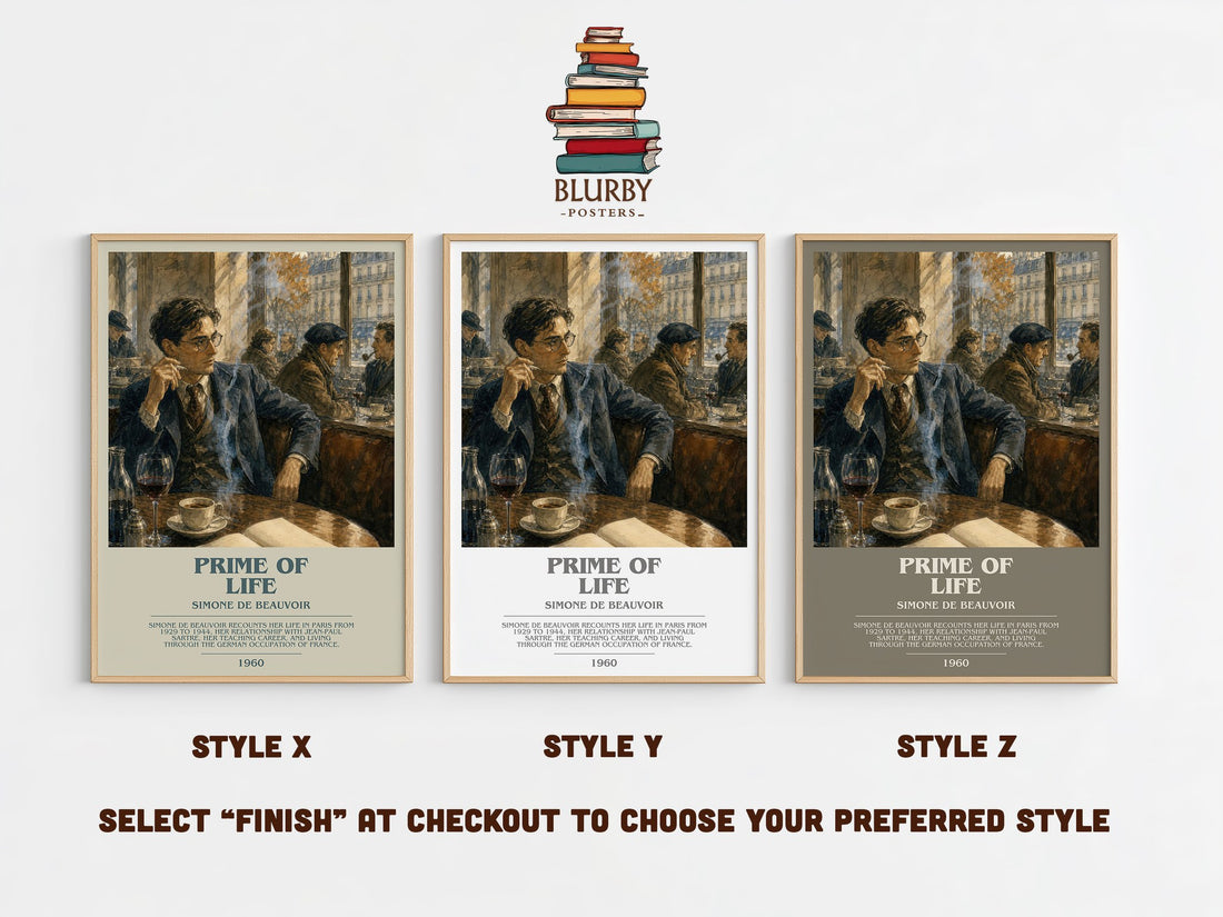 Prime of Life bookish print in frame leaning in hallway – memoir wall art (mockup)