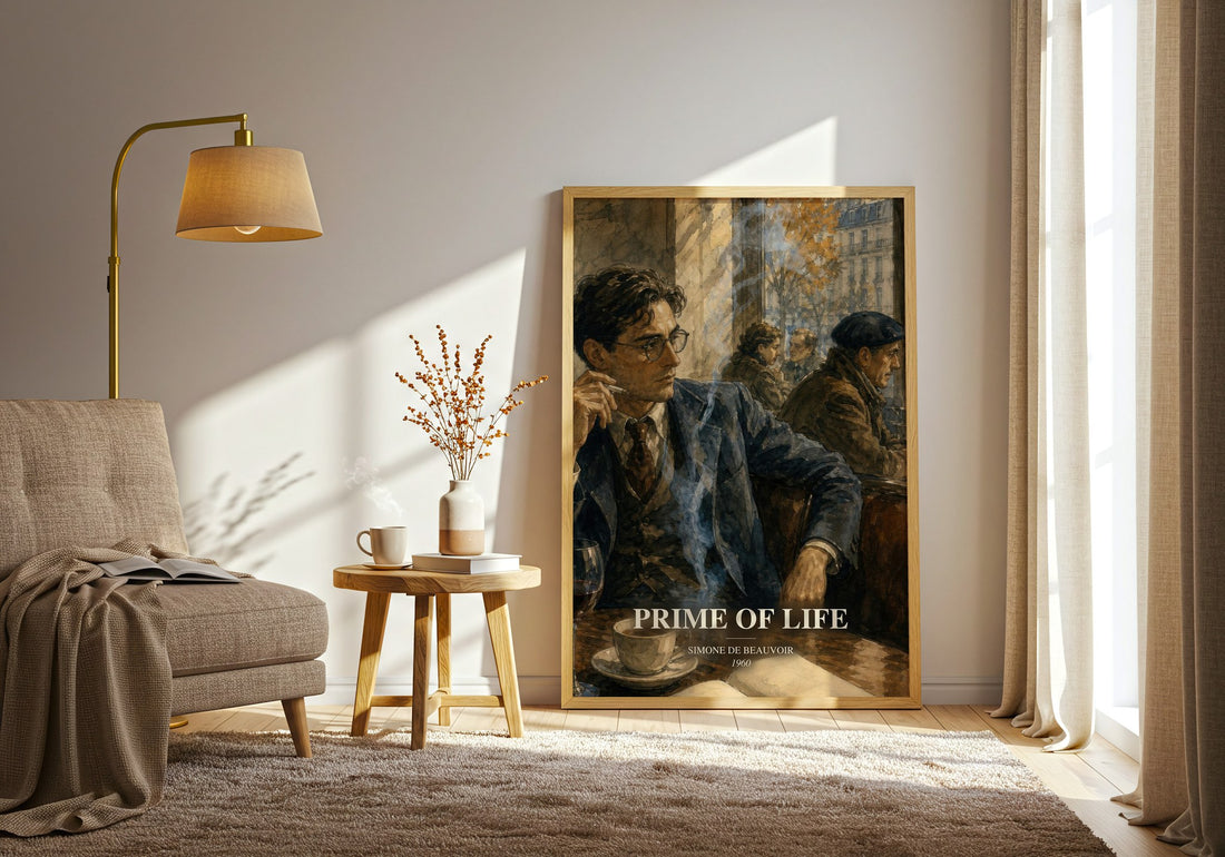 Prime of Life watercolour print in frame leaning in hallway – memoir wall art