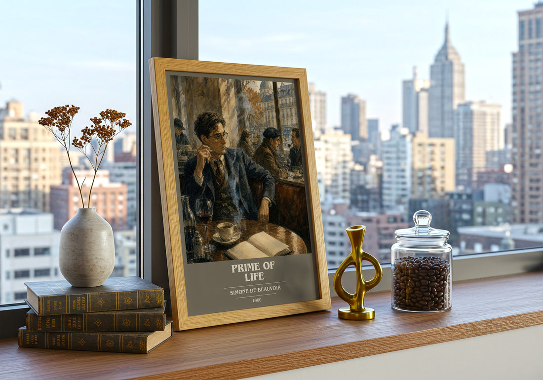 Prime of Life book cover print framed by window – literary home decor