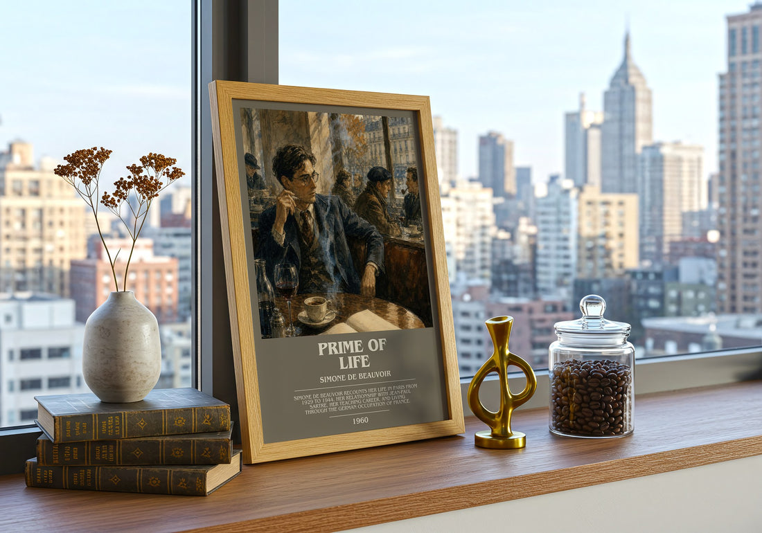 Prime of Life bookish print framed by window – literary home decor