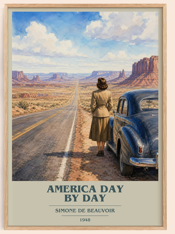 America Day by Day book cover book poster by Simone de Beauvoir – framed literary art print