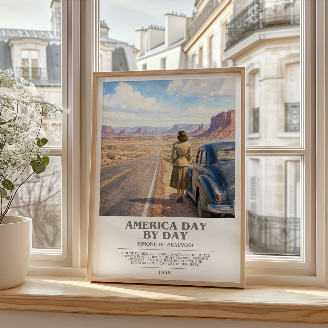 America Day by Day bookish poster colour and style options – Simone de Beauvoir book art