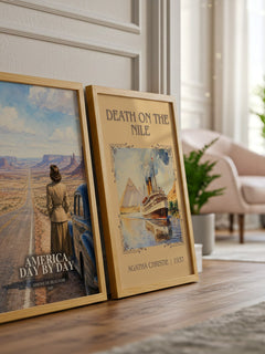 America Day by Day watercolour print framed by window – literary home decor
