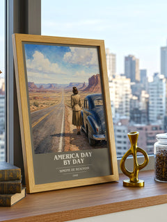 America Day by Day book cover print framed by window – literary home decor