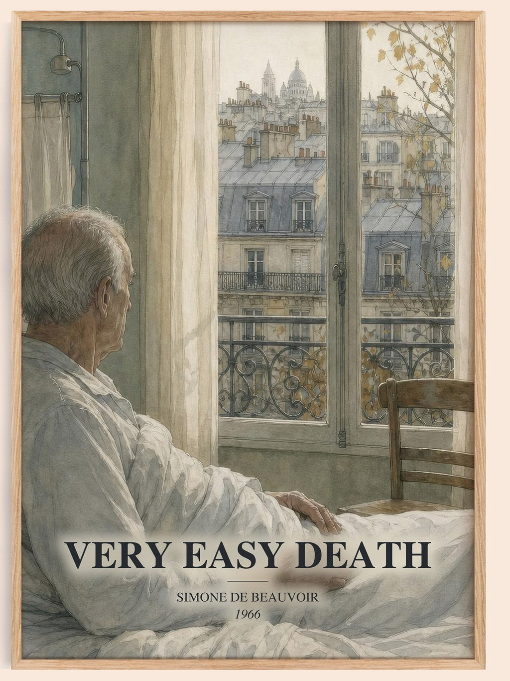 Very Easy Death watercolour book poster by Simone de Beauvoir – framed literary art print