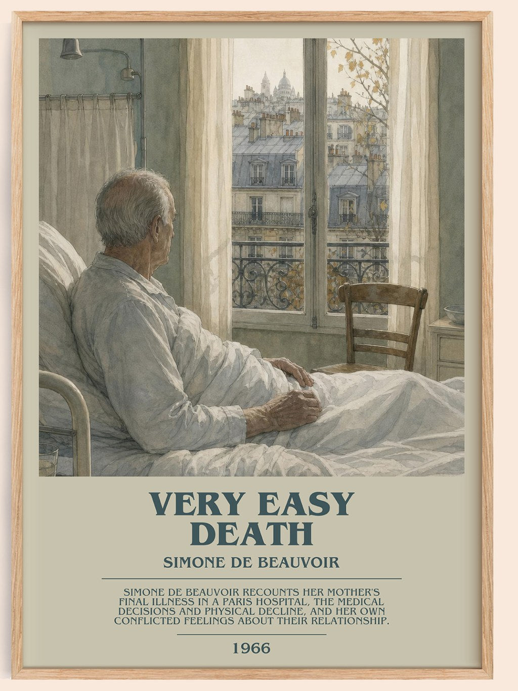 Very Easy Death bookish book poster by Simone de Beauvoir – framed literary art print