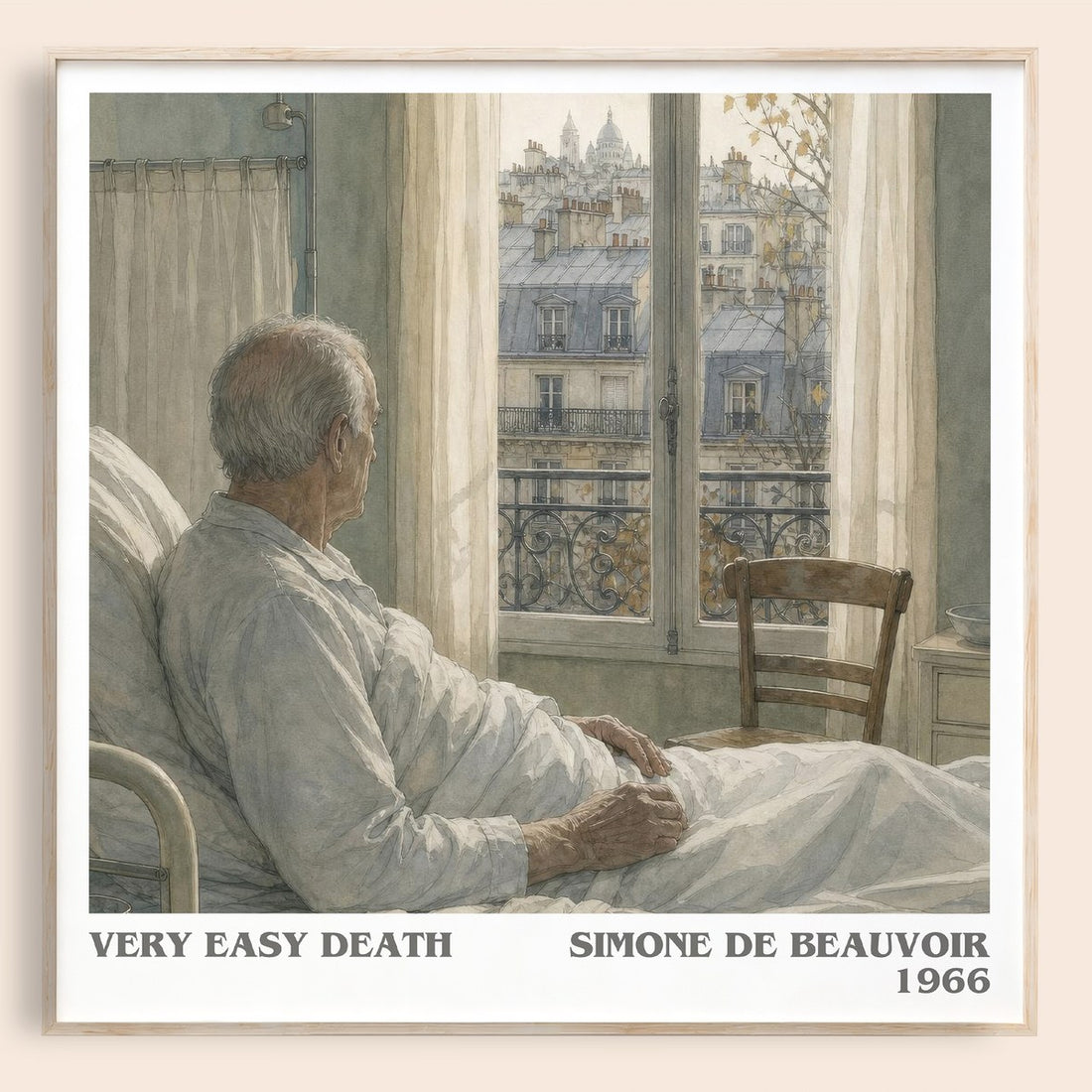 Very Easy Death literary book poster by Simone de Beauvoir – framed literary art print
