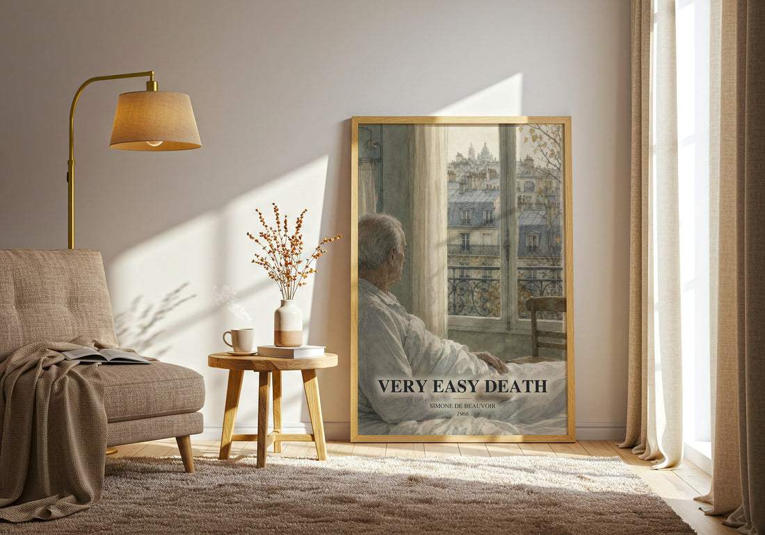 Very Easy Death watercolour print in frame leaning in hallway – memoir wall art
