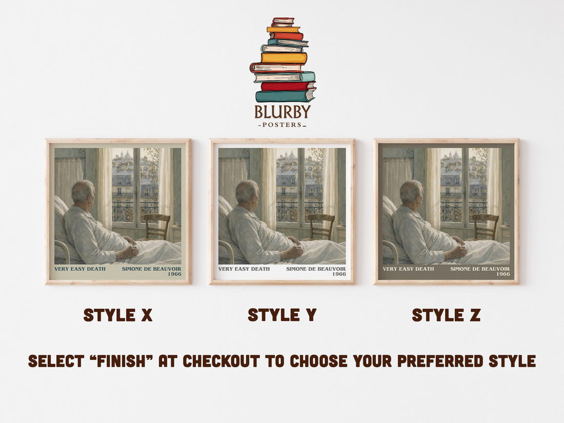 Very Easy Death literary print in frame leaning in hallway – memoir wall art (mockup)