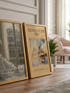Very Easy Death watercolour print framed by window – literary home decor