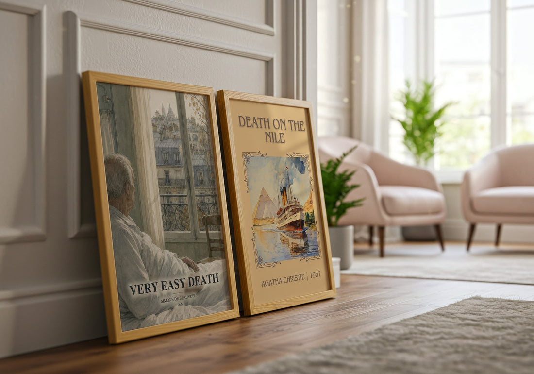 Very Easy Death watercolour print framed by window – literary home decor