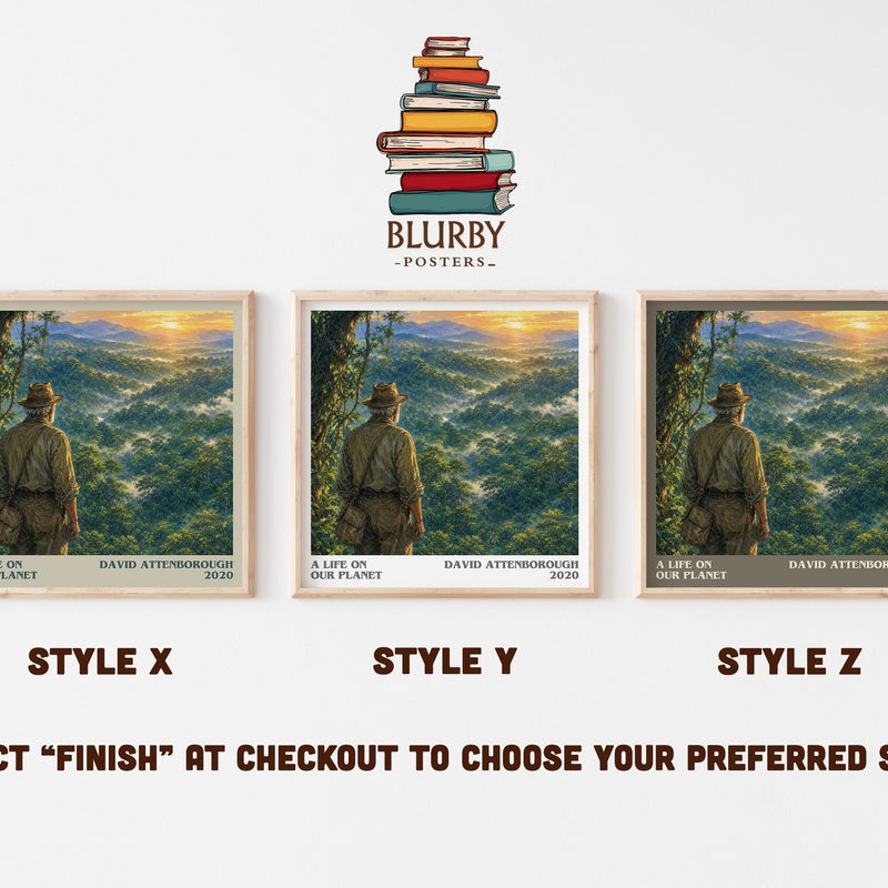 A Life on Our Planet literary print in frame leaning in hallway – non fiction wall art
