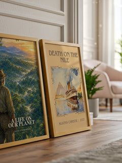 A Life on Our Planet watercolour print framed by window – literary home decor