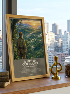 A Life on Our Planet bookish print framed by window – literary home decor