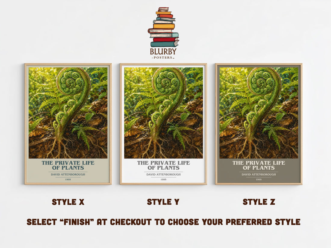 The private life of plants book cover print in frame leaning in hallway – non fiction wall art (mockup)