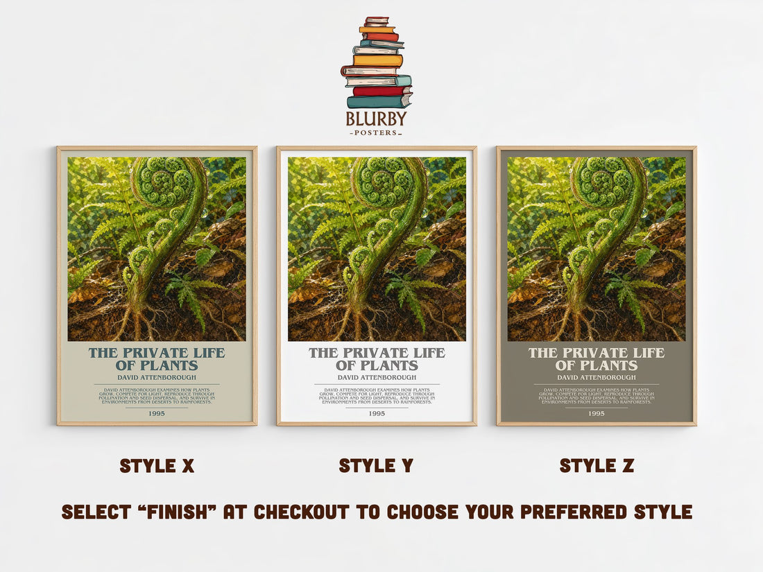 The private life of plants bookish print in frame leaning in hallway – non fiction wall art (mockup)