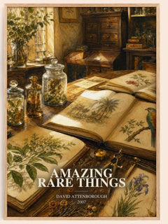 Amazing rare things watercolour book poster by David Attenborough – framed literary art print