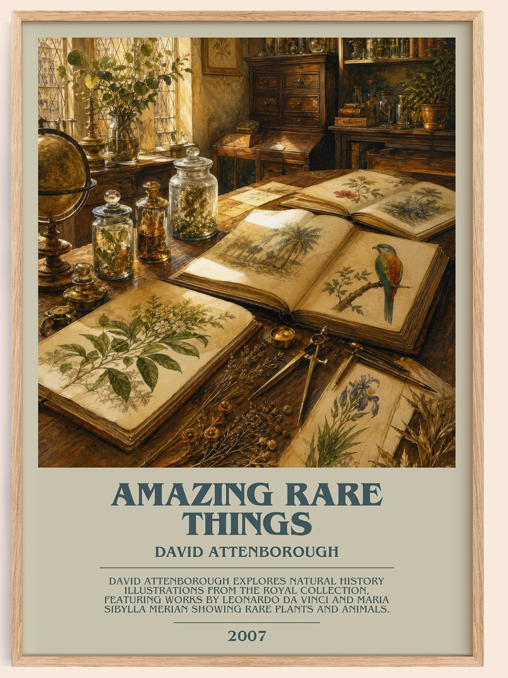 Amazing rare things bookish book poster by David Attenborough – framed literary art print