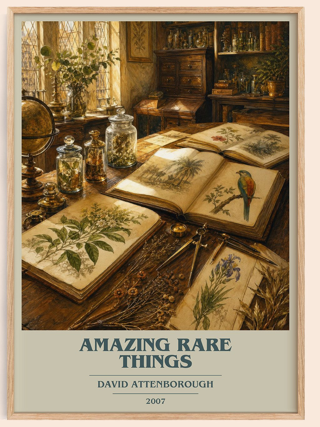 Amazing rare things book cover book poster by David Attenborough – framed literary art print