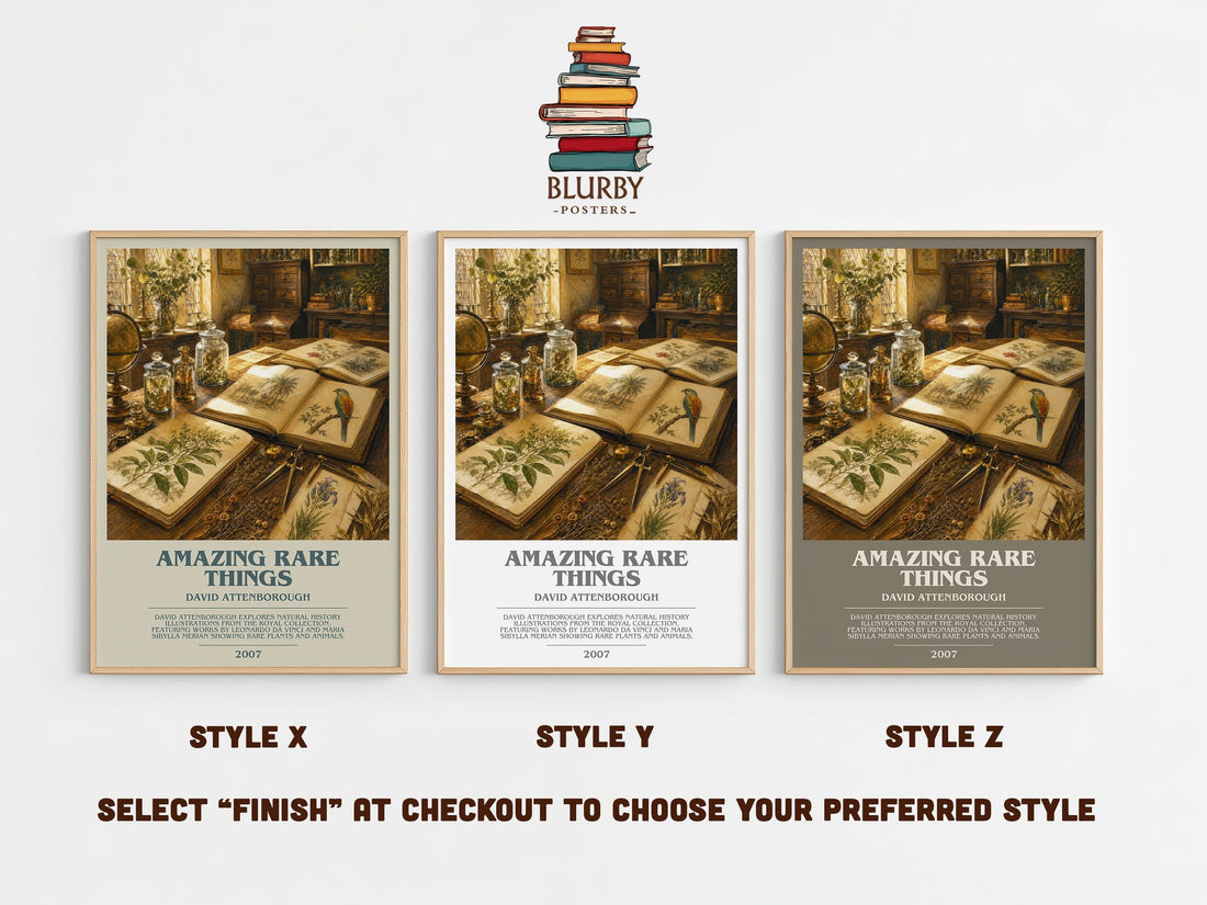 Amazing rare things bookish print in frame leaning in hallway – non fiction wall art (mockup)