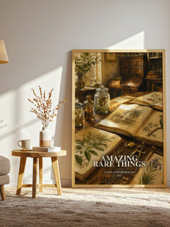 Amazing rare things watercolour print in frame leaning in hallway – non fiction wall art